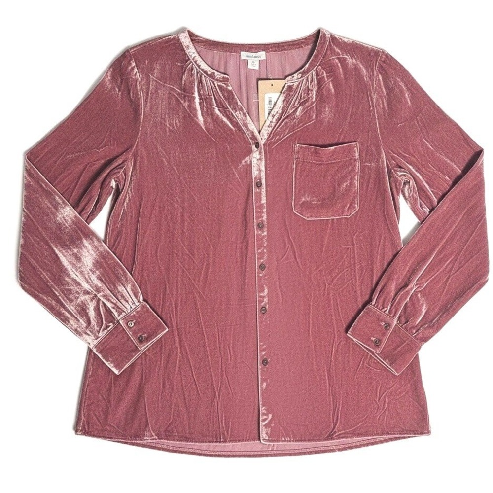 Sundance Velvet Button Down Shirt Dusty Rose Pink XL Long Sleeve Pocket Top NWT